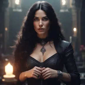 Annalena Baerbock as yennefer of vengerberg, tight dress, Intricate Details, Gothic and Fantasy, Volumetric Lighting