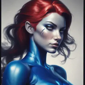 Alluring matte portrait of a beautiful Mystique from Xmen in the style of Stefan Kostic, 8k, Highly Detailed, Intricate, Half Body, Realistic, Sharp Focus, Volumetric Lighting, Fantasy, Elegant by Stanley Artgerm Lau, Greg Rutkowski