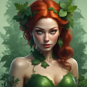 Alluring matte portrait of Poison Ivy in the style of Stefan Kostic, 8k, Highly Detailed, Intricate, Half Body, Matte Painting, Realistic, Sharp Focus, Fantasy by Greg Rutkowski