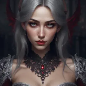 A beautiful romanian vampire woman with penetrating red bright eyes, long fangs, perfect face, 8k, Hyper Detailed, Intricate Details, Masterpiece, Contemporary, Full Body, Trending on Artstation, Gothic, Deviantart, Concept Art by WLOP