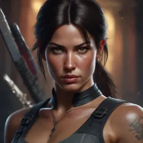 Matte portrait of the beautiful Lara Croft as a ninja, 8k, Highly Detailed, Intricate, Realistic, Sharp Focus, Volumetric Lighting, Fantasy, Elegant by Stanley Artgerm Lau, WLOP, Stefan Kostic