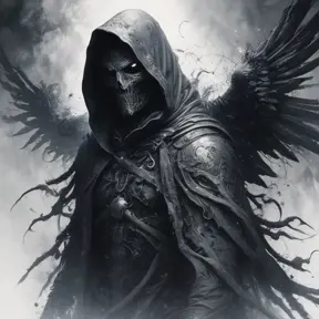 Hooded Angel of Death emerging from the fog of war, ink splash, Highly Detailed, Vibrant Colors, Ink Art, Fantasy, Dark by Stanley Artgerm Lau