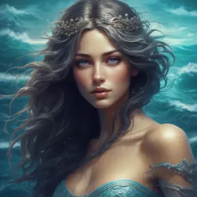 "magical ocean goddess", water, spray, waves, flowing hair, head and shoulders portrait, finely drawn eyes, 8k, Fantasy