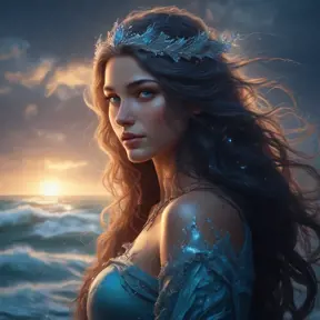 "magical ocean goddess", water, spray, waves, flowing hair, head and shoulders portrait, finely drawn eyes, 8k, Fantasy