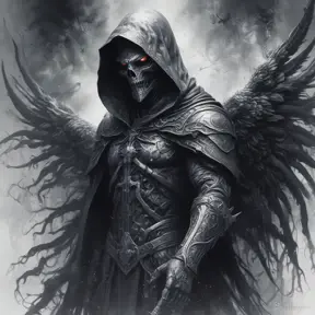 Hooded Angel of Death emerging from the fog of war, ink splash, Highly Detailed, Vibrant Colors, Ink Art, Fantasy, Dark by Stanley Artgerm Lau