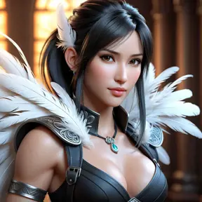 Alluring matte portrait of a beautiful Tifa Lockhart wearing feathers, 8k, Highly Detailed, Intricate, Half Body, Realistic, Sharp Focus, Volumetric Lighting, Fantasy, Elegant by Stanley Artgerm Lau, Alphonse Mucha, WLOP