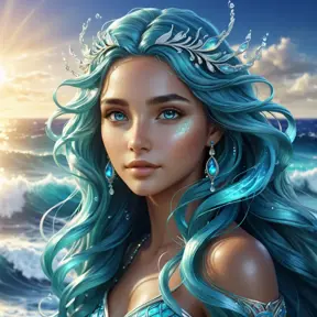 "magical ocean goddess", water, spray, waves, flowing hair, head and shoulders portrait, finely drawn eyes, 8k, Fantasy