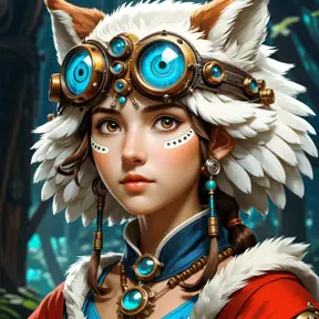 Steampunk portrait of Princess Mononoke, Highly Detailed, Intricate, Artstation, Beautiful, Digital Painting, Sharp Focus, Concept Art, Elegant