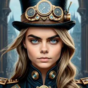 Steampunk portrait of Cara Delevingne, Highly Detailed, Intricate, Artstation, Beautiful, Digital Painting, Sharp Focus, Concept Art, Elegant