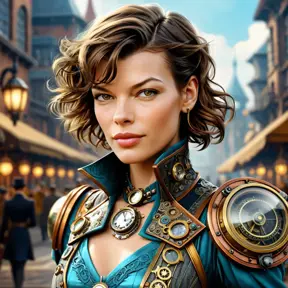 Steampunk portrait of Milla Jovovich, Highly Detailed, Intricate, Artstation, Beautiful, Digital Painting, Sharp Focus, Concept Art, Elegant