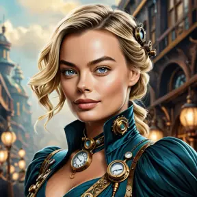 Steampunk portrait of Margot Robbie, Highly Detailed, Intricate, Artstation, Beautiful, Digital Painting, Sharp Focus, Concept Art, Elegant