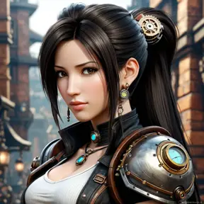 Steampunk portrait of Tifa Lockhart, Highly Detailed, Intricate, Artstation, Beautiful, Digital Painting, Sharp Focus, Concept Art, Elegant