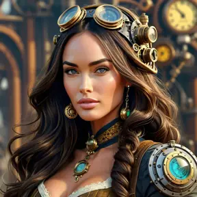 Steampunk portrait of Megan Fox, Highly Detailed, Intricate, Artstation, Beautiful, Digital Painting, Sharp Focus, Concept Art, Elegant