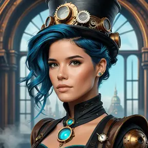 Steampunk portrait of Halsey, Highly Detailed, Intricate, Artstation, Beautiful, Digital Painting, Sharp Focus, Concept Art, Elegant