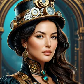 Steampunk portrait of Monica Bellucci, Highly Detailed, Intricate, Artstation, Beautiful, Digital Painting, Sharp Focus, Concept Art, Elegant