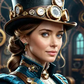 Steampunk portrait of Emily Blunt, Highly Detailed, Intricate, Artstation, Beautiful, Digital Painting, Sharp Focus, Concept Art, Elegant