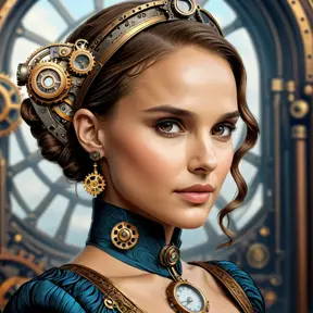 Steampunk portrait of Natalie Portman, Highly Detailed, Intricate, Artstation, Beautiful, Digital Painting, Sharp Focus, Concept Art, Elegant