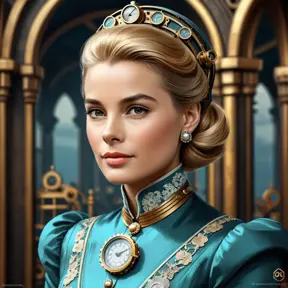 Steampunk portrait of Grace Kelly, Highly Detailed, Intricate, Artstation, Beautiful, Digital Painting, Sharp Focus, Concept Art, Elegant