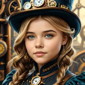 Steampunk portrait of Chloë Grace Moretz, Highly Detailed, Intricate, Artstation, Beautiful, Digital Painting, Sharp Focus, Concept Art, Elegant