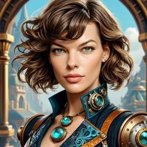 Steampunk portrait of Milla Jovovich, Highly Detailed, Intricate, Artstation, Beautiful, Digital Painting, Sharp Focus, Concept Art, Elegant