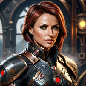 Steampunk portrait of Commander Shepard, Highly Detailed, Intricate, Artstation, Beautiful, Digital Painting, Sharp Focus, Concept Art, Elegant