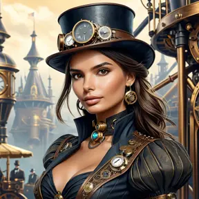 Steampunk portrait of Emily Ratajkowski, Highly Detailed, Intricate, Artstation, Beautiful, Digital Painting, Sharp Focus, Concept Art, Elegant