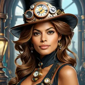 Steampunk portrait of Eva Mendes, Highly Detailed, Intricate, Artstation, Beautiful, Digital Painting, Sharp Focus, Concept Art, Elegant