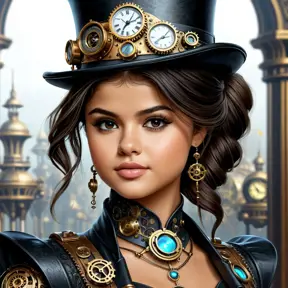 Steampunk portrait of Selena Gomez, Highly Detailed, Intricate, Artstation, Beautiful, Digital Painting, Sharp Focus, Concept Art, Elegant