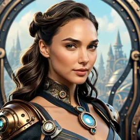 Steampunk portrait of Gal Gadot, Highly Detailed, Intricate, Artstation, Beautiful, Digital Painting, Sharp Focus, Concept Art, Elegant