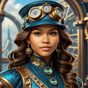 Steampunk portrait of Zendaya, Highly Detailed, Intricate, Artstation, Beautiful, Digital Painting, Sharp Focus, Concept Art, Elegant