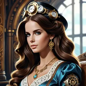 Steampunk portrait of Lana Del Rey, Highly Detailed, Intricate, Artstation, Beautiful, Digital Painting, Sharp Focus, Concept Art, Elegant