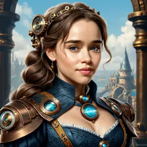 Steampunk portrait of Emilia Clarke, Highly Detailed, Intricate, Artstation, Beautiful, Digital Painting, Sharp Focus, Concept Art, Elegant