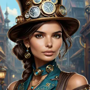 Steampunk portrait of Emily Ratajkowski, Highly Detailed, Intricate, Artstation, Beautiful, Digital Painting, Sharp Focus, Concept Art, Elegant