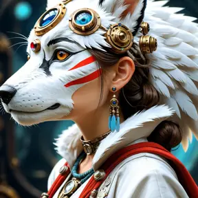 Steampunk portrait of Princess Mononoke, Highly Detailed, Intricate, Artstation, Beautiful, Digital Painting, Sharp Focus, Concept Art, Elegant