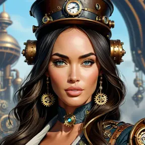 Steampunk portrait of Megan Fox, Highly Detailed, Intricate, Artstation, Beautiful, Digital Painting, Sharp Focus, Concept Art, Elegant