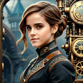 Steampunk portrait of Emma Watson, Highly Detailed, Intricate, Artstation, Beautiful, Digital Painting, Sharp Focus, Concept Art, Elegant