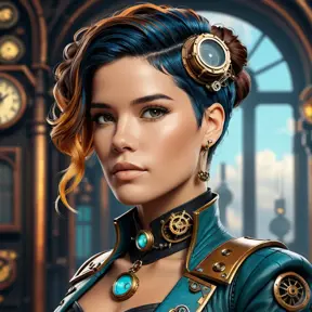 Steampunk portrait of Halsey, Highly Detailed, Intricate, Artstation, Beautiful, Digital Painting, Sharp Focus, Concept Art, Elegant