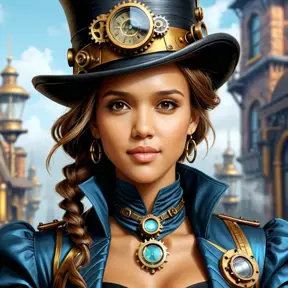 Steampunk portrait of Jessica Alba, Highly Detailed, Intricate, Artstation, Beautiful, Digital Painting, Sharp Focus, Concept Art, Elegant