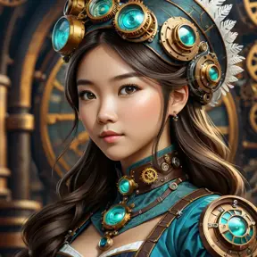 Steampunk portrait of Kailey Hsu, Highly Detailed, Intricate, Artstation, Beautiful, Digital Painting, Sharp Focus, Concept Art, Elegant