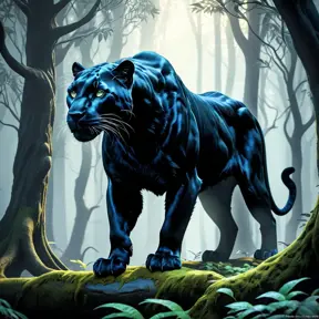 Panther in a haunted forest, Highly Detailed, Intricate, Gothic, Volumetric Lighting, Fantasy, Dark by Stanley Artgerm Lau