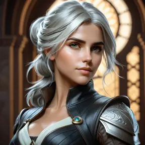 Alluring matte portrait of a beautiful Ciri wearing black leather, 8k, Highly Detailed, Intricate, Half Body, Realistic, Sharp Focus, Volumetric Lighting, Fantasy, Elegant by Stanley Artgerm Lau, Alphonse Mucha, WLOP