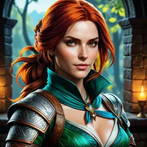 Triss Merigold from The Witcher in Assassin's Creed style, Highly Detailed, Vibrant Colors, Ink Art, Fantasy, Dark by Stanley Artgerm Lau