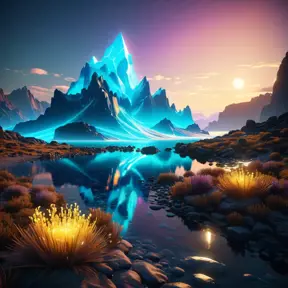 Iridescent opalescent landscape, warm tones, 8k, Award-Winning, Highly Detailed, Beautiful, Octane Render, Unreal Engine, Bioluminescent, Radiant, Volumetric Lighting by Michal Karcz