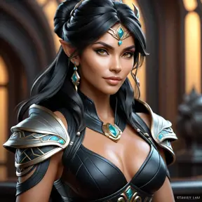 Alluring matte portrait of a beautiful Nidalee in black leather, 8k, Highly Detailed, Intricate, Half Body, Realistic, Sharp Focus, Volumetric Lighting, Fantasy, Elegant by Stanley Artgerm Lau, Alphonse Mucha, WLOP, Stefan Kostic