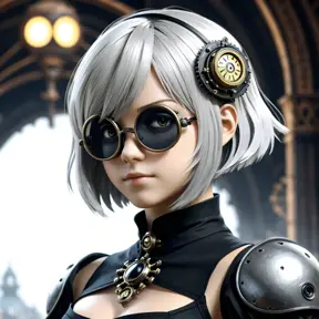 Steampunk portrait of 2B from Nier Automata, Highly Detailed, Intricate, Artstation, Beautiful, Digital Painting, Sharp Focus, Concept Art, Elegant