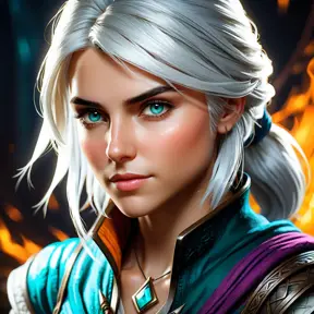 Ciri from The Witcher in Assassin's Creed style, Highly Detailed, Vibrant Colors, Ink Art, Fantasy, Dark by Stanley Artgerm Lau