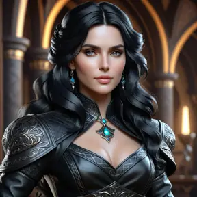 Alluring matte portrait of a beautiful Yennefer in black leather, 8k, Highly Detailed, Intricate, Half Body, Realistic, Sharp Focus, Volumetric Lighting, Fantasy, Elegant by Stanley Artgerm Lau, Alphonse Mucha, WLOP, Stefan Kostic