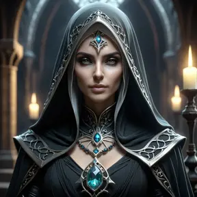 Veiled female necromancer, 8k, Gothic and Fantasy, Elden Ring, Photo Realistic, Dynamic Lighting by Stanley Artgerm Lau, Greg Rutkowski