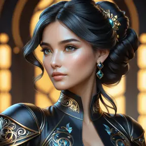 Alluring matte portrait of a beautiful Sona in black leather, 8k, Highly Detailed, Intricate, Half Body, Realistic, Sharp Focus, Volumetric Lighting, Fantasy, Elegant by Stanley Artgerm Lau, Alphonse Mucha, WLOP, Stefan Kostic