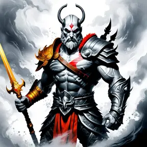 Ares God of War, armed with daggers emerging from the fog of war, ink splash, Highly Detailed, Vibrant Colors, Ink Art, Fantasy, Dark by Stanley Artgerm Lau